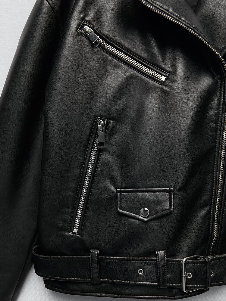 Women Loose Faux Leather Jacket - Ausome Goods